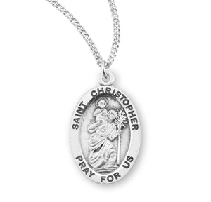 Medium Saint Christopher Oval Medal Necklace, Sterling Silver