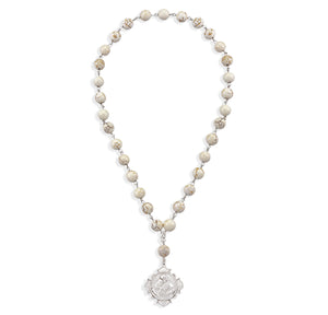 Blessed Sacrament Chaplet, 8mm White Howlite Beads, Sterling Silver