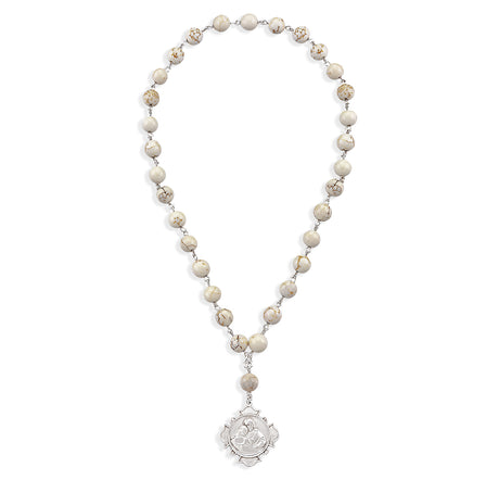 Blessed Sacrament Chaplet, 8mm White Howlite Beads, Sterling Silver