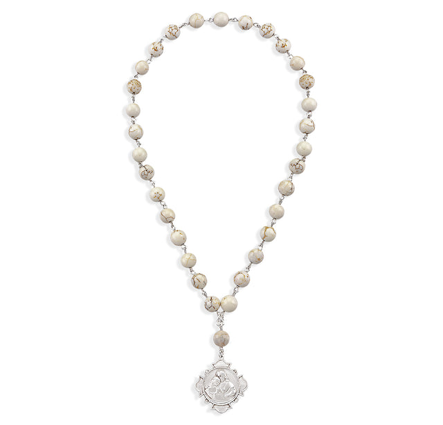 Blessed Sacrament Chaplet, 8mm White Howlite Beads, Sterling Silver