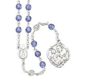 St. Joseph Chaplet, 6mm Tanzanite Swarovski Crystal Beads, Sterling Silver