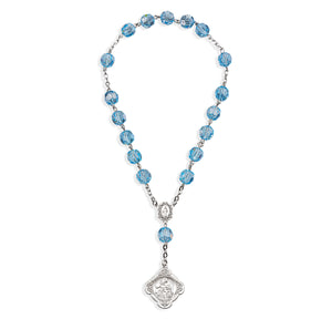 St. Ann Chaplet, 7mm Light Sapphire Swarovski Crystal Beads, Sterling Silver