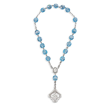 St. Ann Chaplet, 7mm Light Sapphire Swarovski Crystal Beads, Sterling Silver
