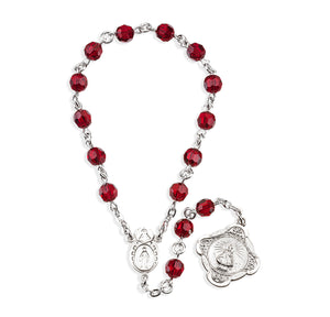 Infant Jesus of Prague Chaplet, 6mm Ruby Swarovski Crystal Beads, Sterling Silver