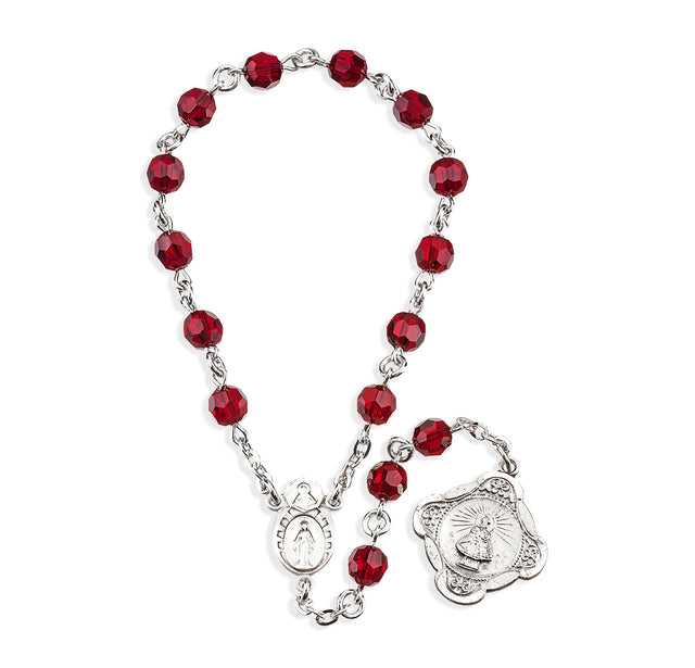 Infant Jesus of Prague Chaplet, 6mm Ruby Swarovski Crystal Beads, Sterling Silver