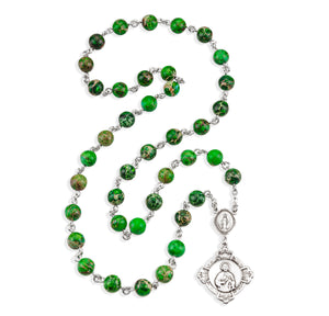St. Jude Chaplet, 8mm Green Imperial Jasper Beads, Sterling Silver