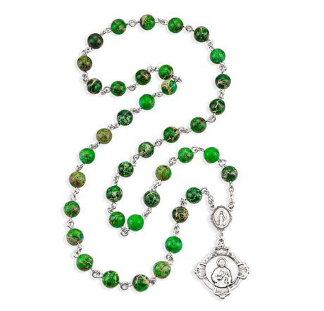 St. Jude Chaplet, 8mm Green Imperial Jasper Beads, Sterling Silver
