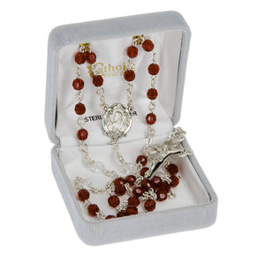 Sacred Heart of Jesus Chaplet, 6mm Blood Red and Clear Swarovski Crystal Beads, Sterling Silver
