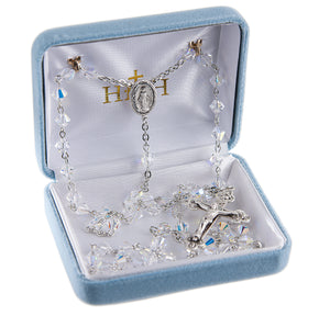 6mm Aurora Borealis Swarovski Crystal Bi-Cone Bead Rosary, Sterling Silver