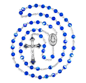 6mm Bermuda Blue Swarovski Crystal Rosary, Sterling Silver