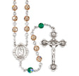 Our Lady of Guadalupe Rosary, 6mm Topaz and Emerald Swarovski Crystal, Sterling Silver