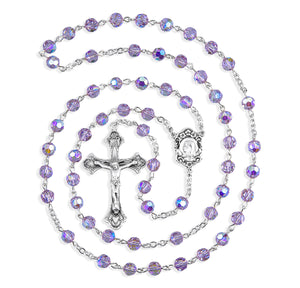 6mm Light Amethyst Swarovski Crystal Rosary, Sterling Silver