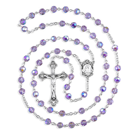 6mm Light Amethyst Swarovski Crystal Rosary, Sterling Silver