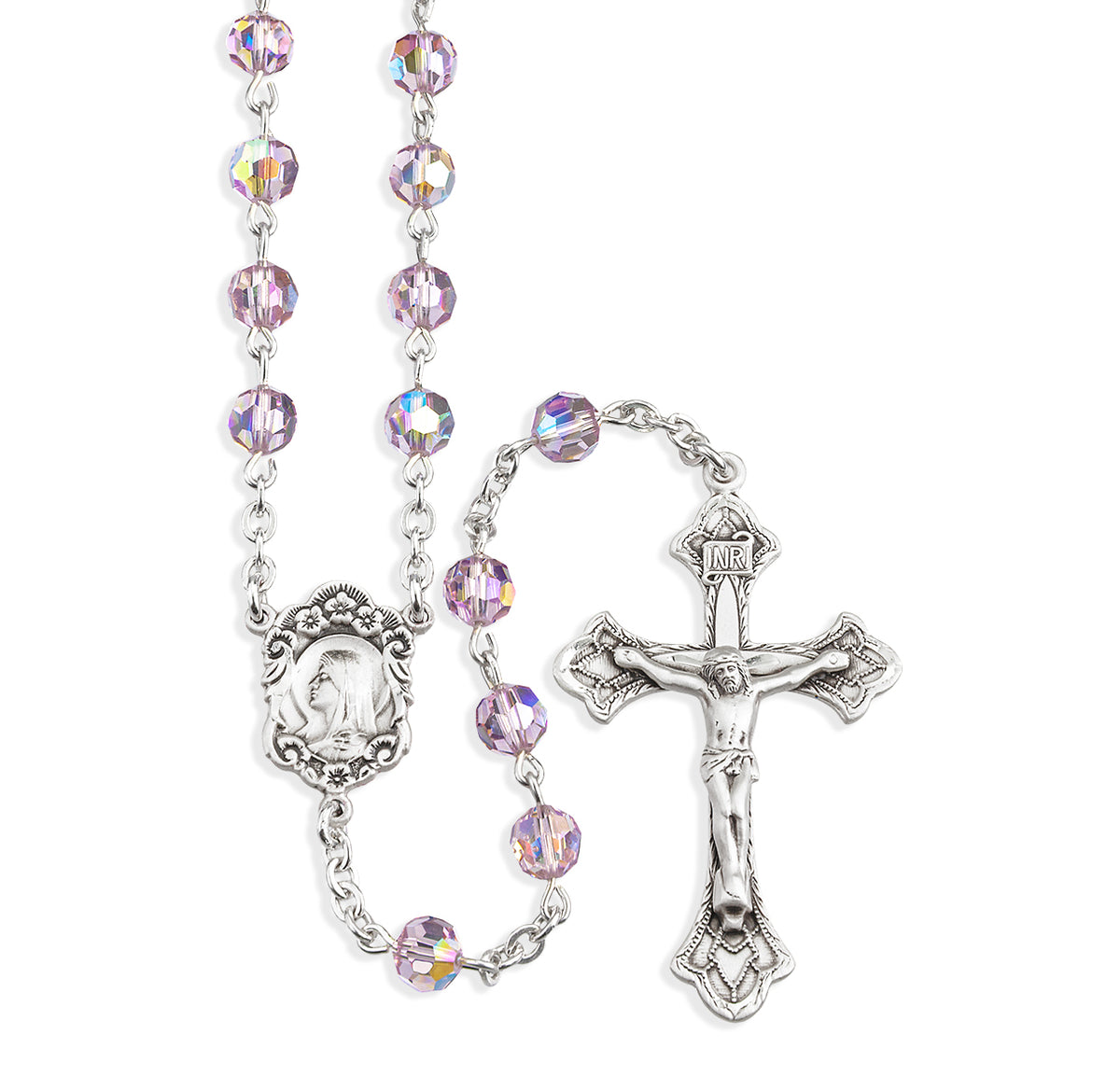 6mm Light Amethyst Swarovski Crystal Rosary, Sterling Silver