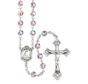 6mm Light Amethyst Swarovski Crystal Rosary, Sterling Silver