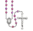 6mm Pink Swarovski Crystal Rosary, Sterling Silver