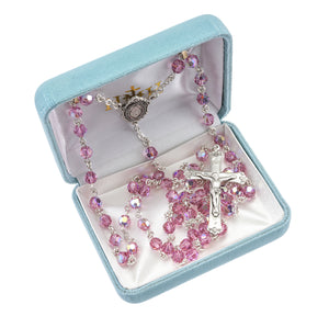 6mm Pink Swarovski Crystal Rosary, Sterling Silver