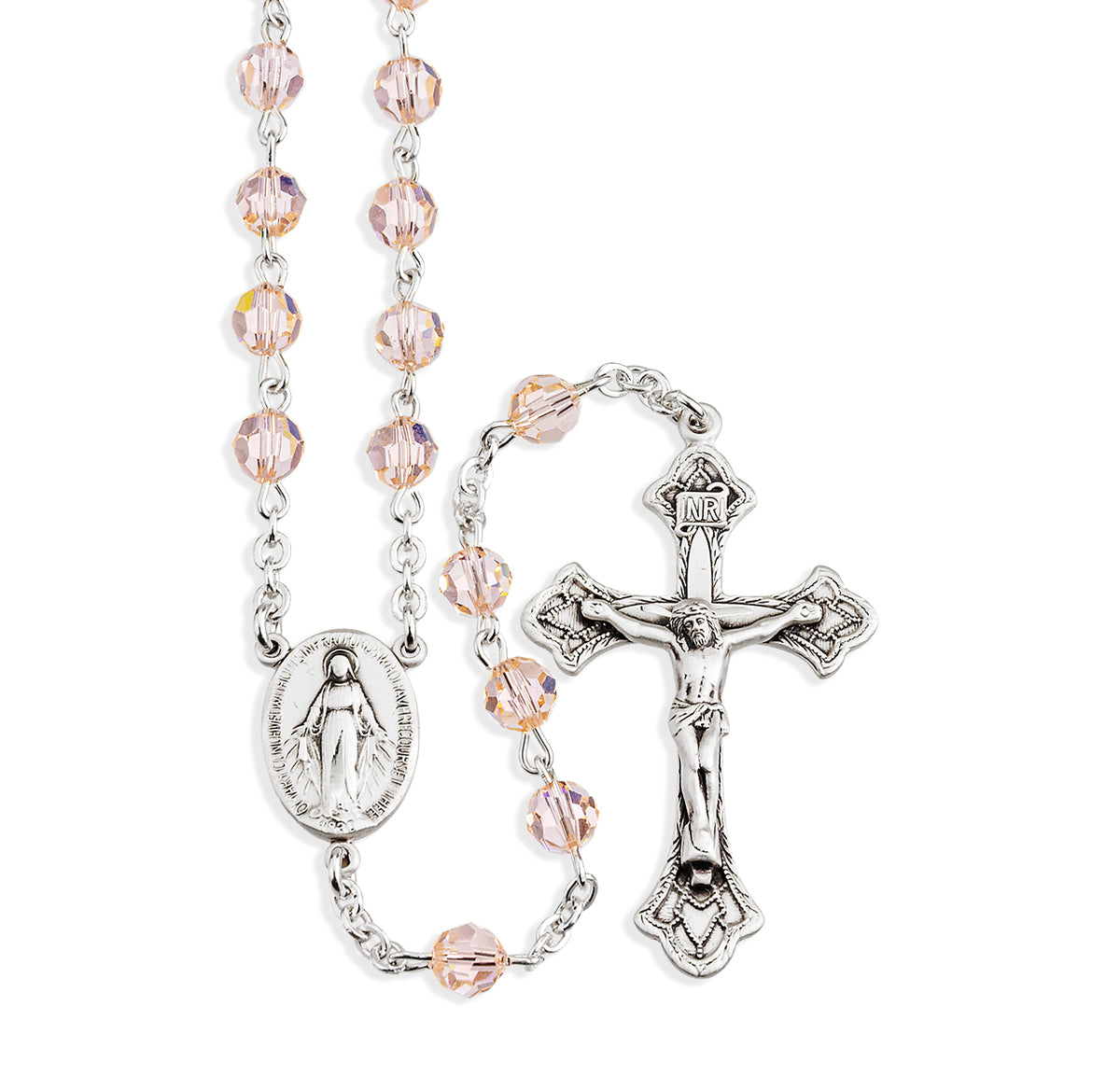 6mm Silk Swarovski Crystal Rosary, Sterling Silver