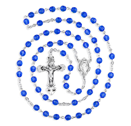 6mm Sapphire Swarovski Crystal Rosary, Sterling Silver