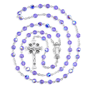 6mm Violet Swarovski Crystal Rosary, Sterling Silver