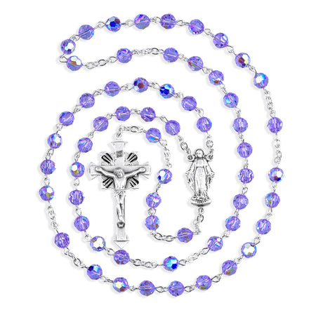 6mm Violet Swarovski Crystal Rosary, Sterling Silver