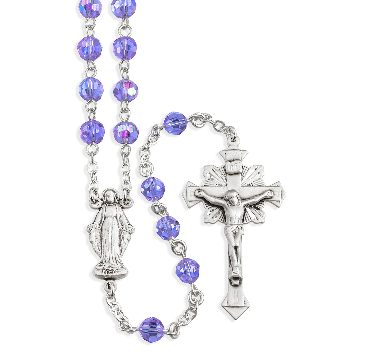 6mm Violet Swarovski Crystal Rosary, Sterling Silver