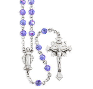6mm Violet Swarovski Crystal Rosary, Sterling Silver