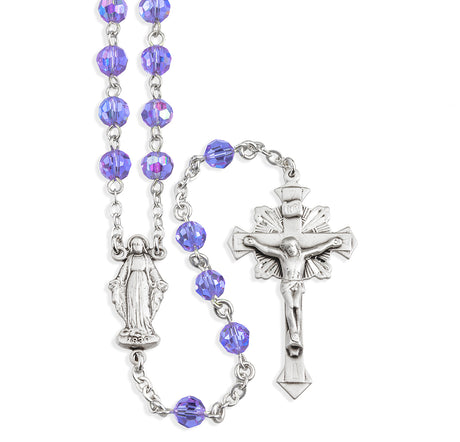 6mm Violet Swarovski Crystal Rosary, Sterling Silver