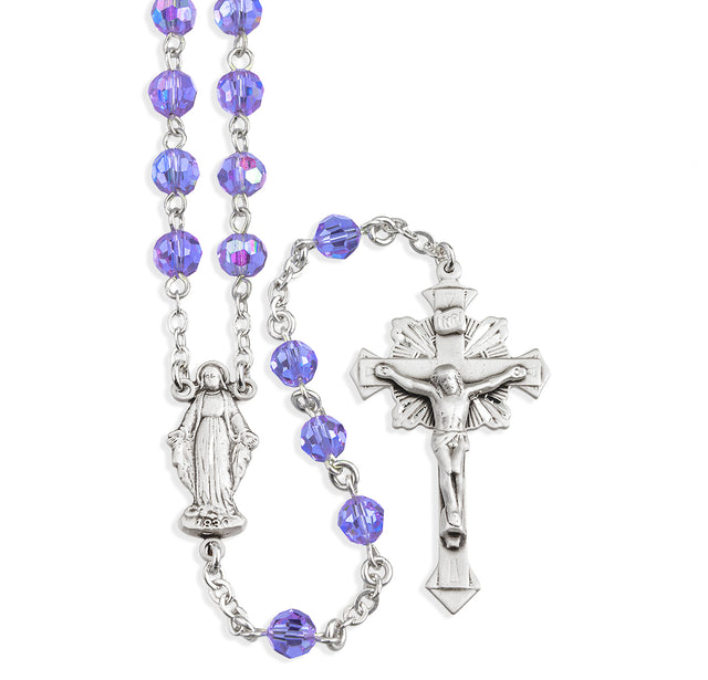 6mm Violet Swarovski Crystal Rosary, Sterling Silver