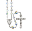 6mm Aurora Borealis Swarovski Crystal Rosary with Porcelain Flower Our Father Beads, Sterling Silver