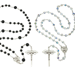 Wedding Lasso Rosary Set, Swarovski Crystal and Onyx Beads, Sterling Silver