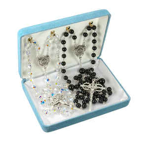 Wedding Lasso Rosary Set, Swarovski Crystal and Onyx Beads, Sterling Silver