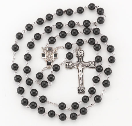 6mm Jet Swarovski Crystal Rosary, Sterling Silver