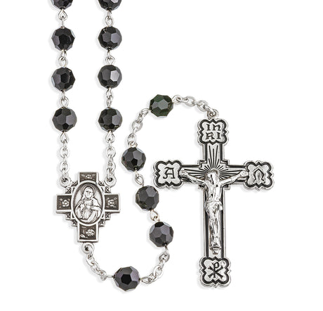 6mm Jet Swarovski Crystal Rosary, Sterling Silver