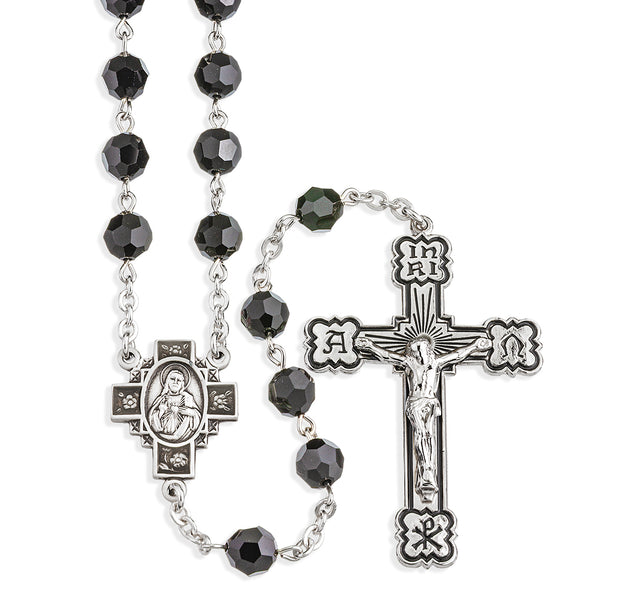 6mm Jet Swarovski Crystal Rosary, Sterling Silver