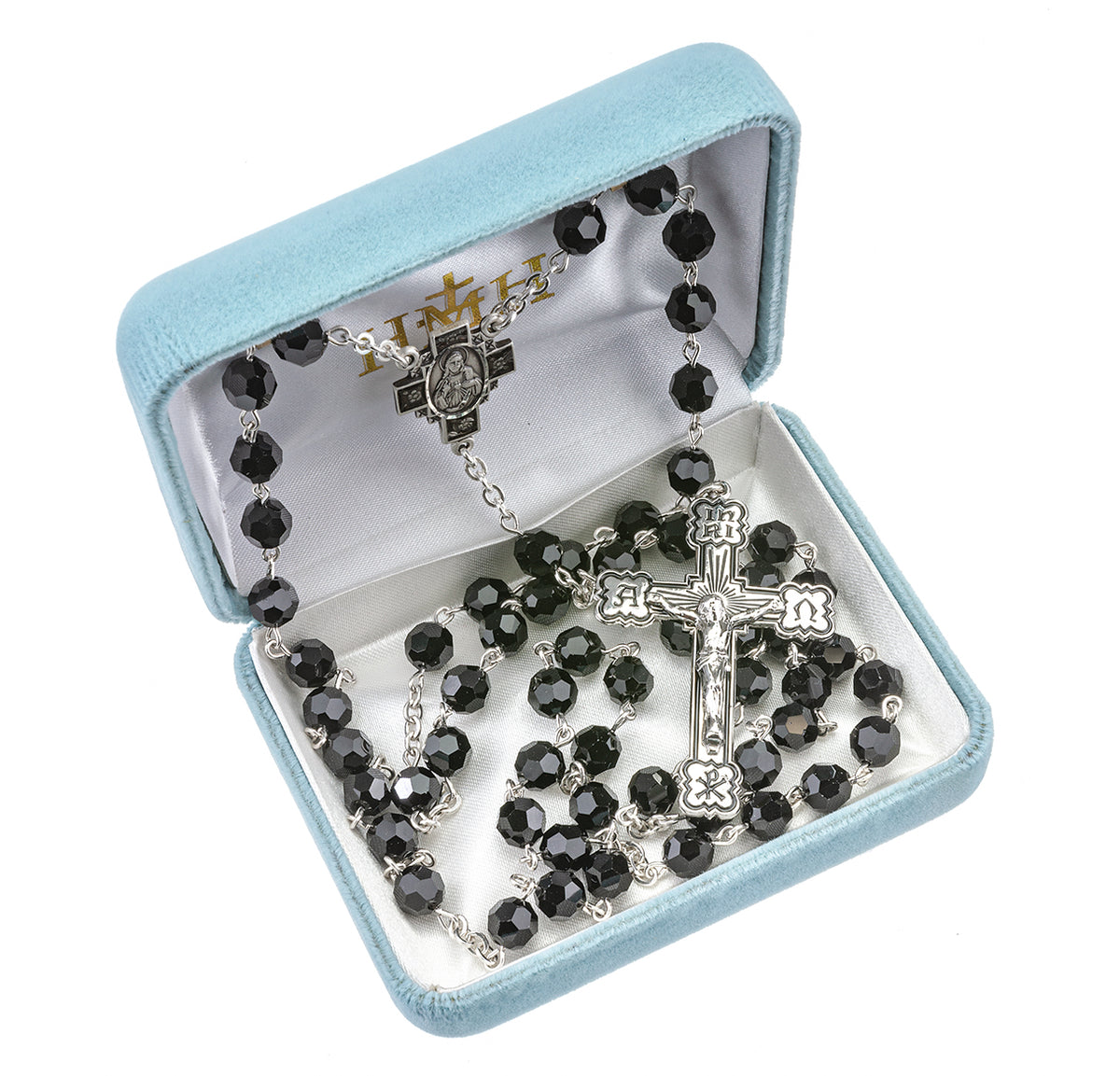 6mm Jet Swarovski Crystal Rosary, Sterling Silver