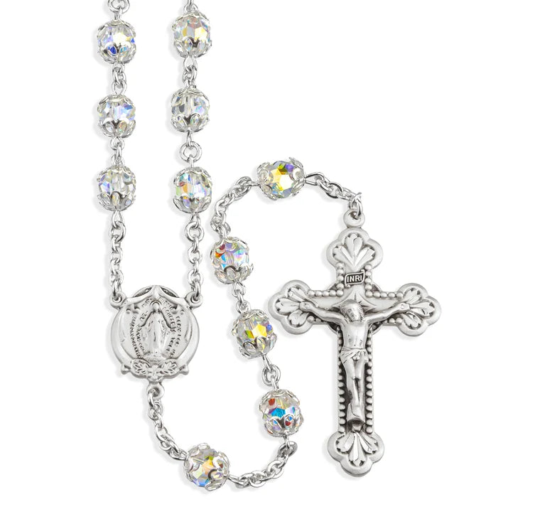 Austrian Crystal Rosary, Double-Capped 7mm Beads & Sterling Silver