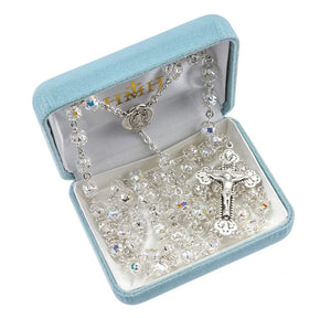 Austrian Crystal Rosary, Double-Capped 7mm Beads & Sterling Silver