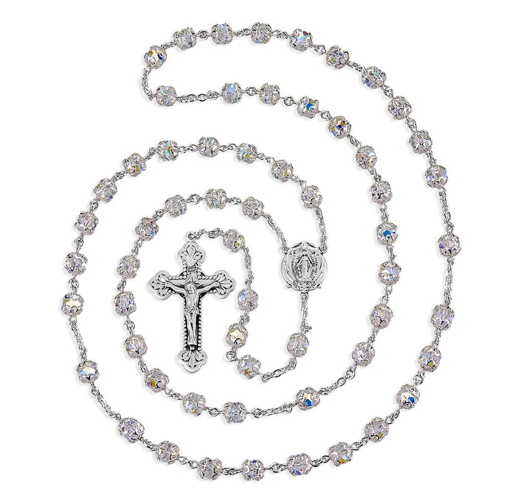 Austrian Crystal Rosary, Double-Capped 7mm Beads & Sterling Silver