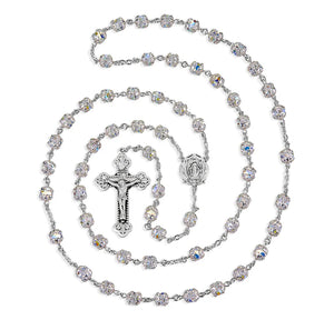 Austrian Crystal Rosary, Double-Capped 7mm Beads & Sterling Silver