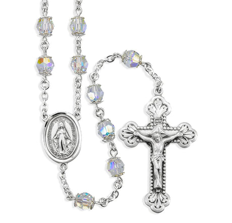 Swarovski Crystal Rosary in Sterling Silver with Baroque Crucifix