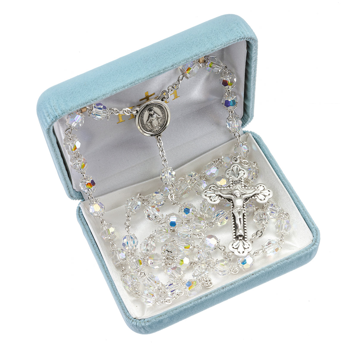 Swarovski Crystal Rosary in Sterling Silver with Baroque Crucifix
