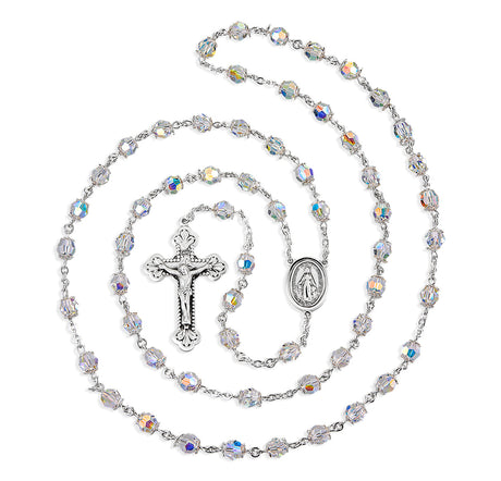 Swarovski Crystal Rosary in Sterling Silver with Baroque Crucifix