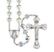 8mm Aurora Borealis Swarovski Crystal Heart Bead Rosary, Sterling Silver