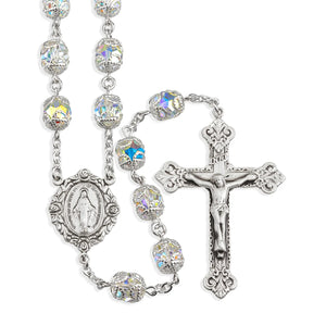 Double-Capped Austrian Crystal Rosary, 8mm Clear Beads & Sterling Silver