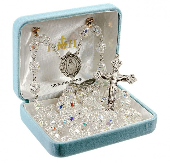 Handmade Double Capped Austrian Crystal Rosary - Sterling Silver - Heirloom Quality Catholic Gift