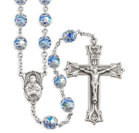Light Sapphire Double Capped Swarovski Rosary Sterling Silver 8mm