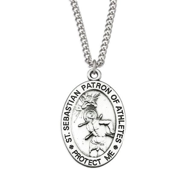Saint Sebastian Protect This Medal Necklace, Sterling Silver