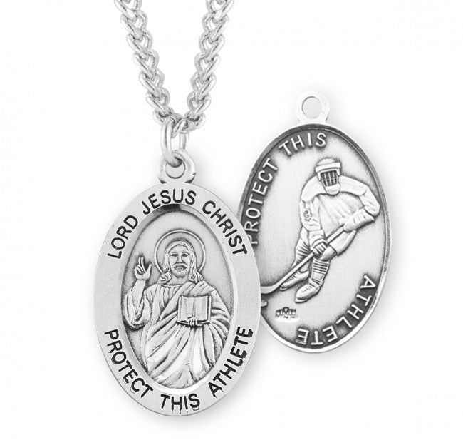 Jesus Protect this Ice Hockey Athlete Sterling Silver Medal Boys