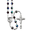 7mm Dark Amethyst Czech Crystal Bead with Double Capped O.F. Bead Rosary, Sterling Silver